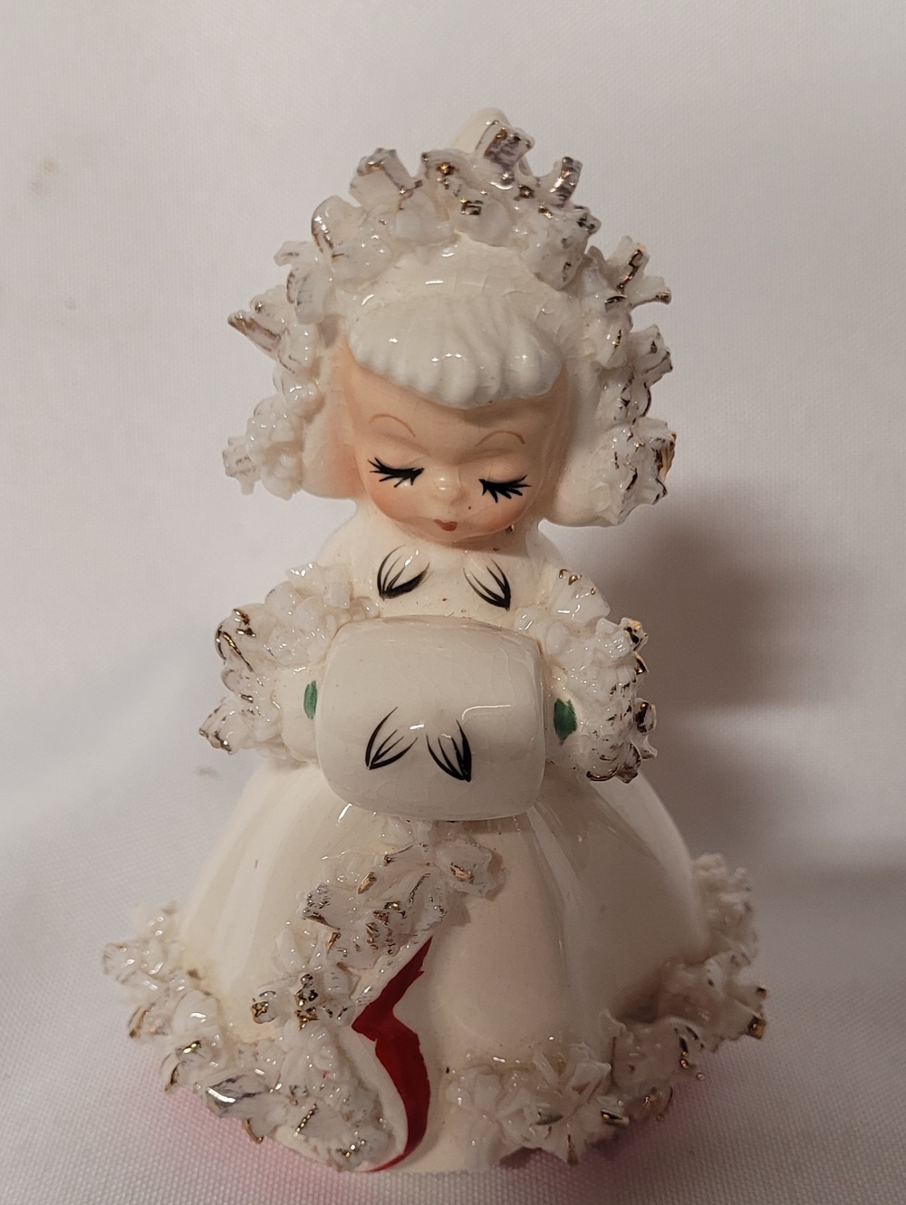 White Ceramic Angel Figurine with Gold Trim Holt Howard (108)